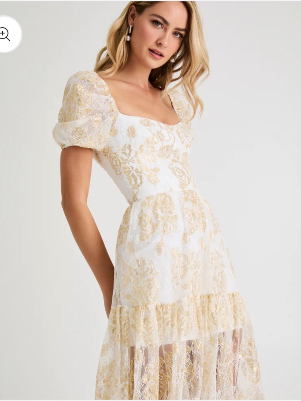 Anthropologie Helsi Ivory and Gold Lace Puff-Sleeve Maxi Dress - Picture 6 of 6